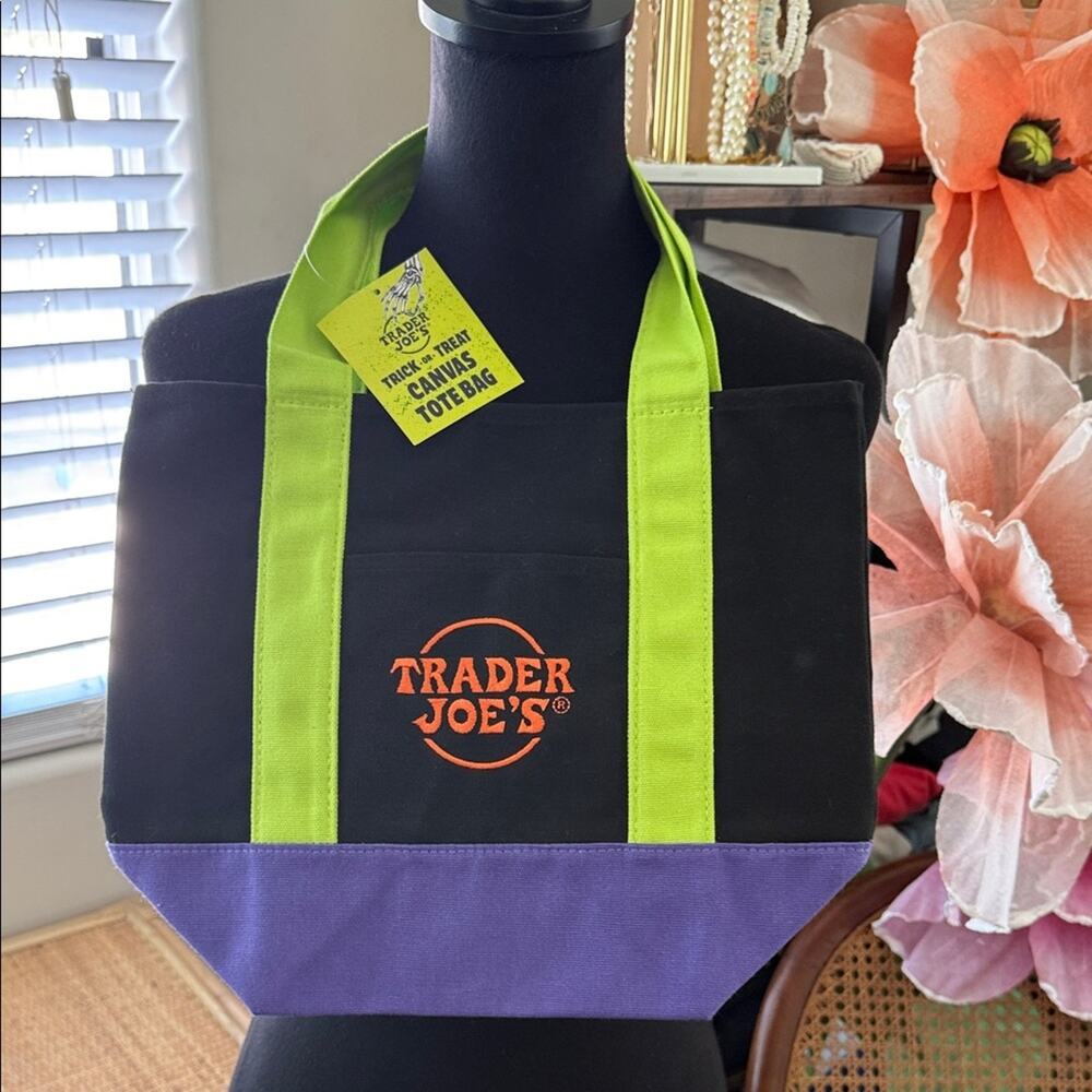 NWT Trader Joe’s Mini Halloween Neon Canvas Reusable Market Tote Bag